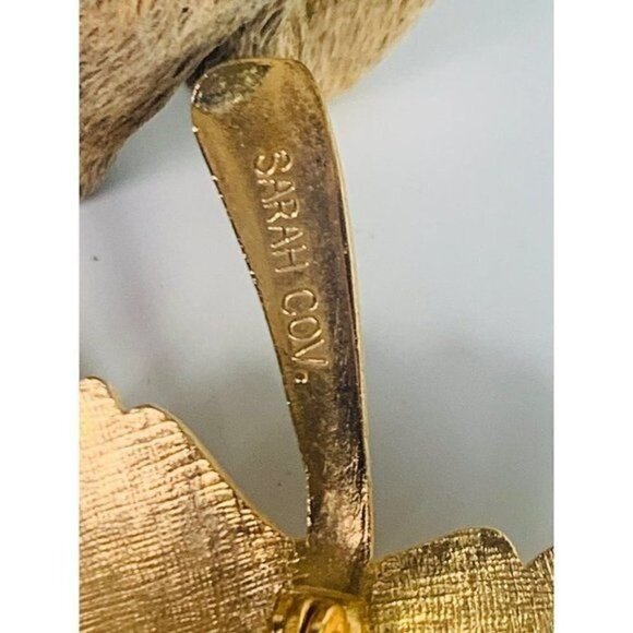 Vintage 60s SARAH CONVENTRY Gold-Tone LEAF with Faux Pearl Brooch - Picture 6 of 8